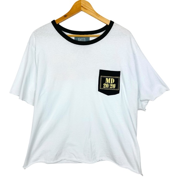 Mad Dog 2020 Alcohol Graphic Boxy Cropped Upcycled Pocket Short Sleeve T Shirt - Picture 10 of 10